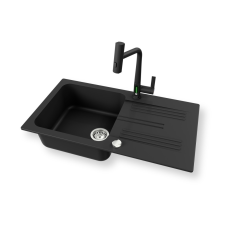 Nero Gránit mosogató NERO Malta + Welland-3428 okoscsaptelep + dugókiemelő (fekete) mosogatótálca