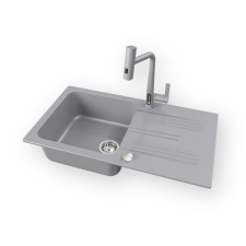 Nero Gránit mosogató NERO Malta + Welland-3428 okoscsaptelep + dugókiemelő (szürke) mosogatótálca