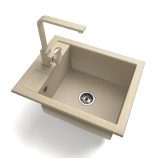 Nero Gránit Mosogató NERO Parma + Design csaptelep + adagoló + szifon (bézs) mosogatótálca