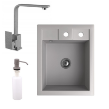 Nero Gránit Mosogató NERO Parma + Design csaptelep + adagoló + szifon (szürke) mosogatótálca