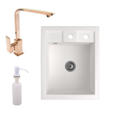 Nero Gránit Mosogató NERO Parma + Design Rose-Gold csaptelep + adagoló + szifon (fehér) mosogatótálca
