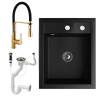 Nero Gránit Mosogató NERO Parma + kiemelhető zuhanyfejes Vegas arany mosogató csaptelep + dugókiemelő + szifon (matt fekete)