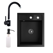 Nero Gránit mosogató NERO Parma + magasított csaptelep + adagoló + szifon (matt fekete) mosogatótálca