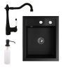 Nero Gránit mosogató NERO Parma + Retro csaptelep + adagoló + szifon (matt fekete)