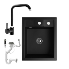 Nero Gránit mosogató NERO Parma + Steel csaptelep + dugókiemelő + szifon (matt fekete) mosogatótálca
