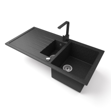 Nero Gránit mosogató - Nero Solarys + Design csaptelep + dugókiemelő (fekete) mosogatótálca