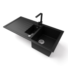 Nero Gránit mosogató - Nero Solarys + Design csaptelep + dugókiemelő (matt fekete) mosogatótálca