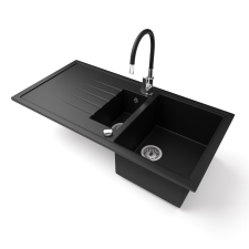 Nero Gránit mosogató - Nero Solarys + flexibilis csaptelep + dugókiemelő (matt fekete) mosogatótálca
