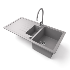 Nero Gránit mosogató - Nero Solarys + flexibilis csaptelep + dugókiemelő (szürke) mosogatótálca