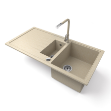 Nero Gránit mosogató - Nero Solarys + kihúzható Linea csaptelep + dugókiemelő (bézs) mosogatótálca