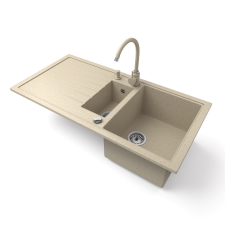 Nero Gránit mosogató - Nero Solarys + magasított csaptelep + adagoló + dugókiemelő (bézs) mosogatótálca