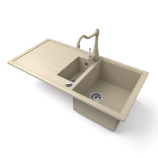 Nero Gránit mosogató - Nero Solarys + rusztikus csaptelep + dugókiemelő (bézs) mosogatótálca