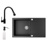Nero Gránit mosogatótálca NERO Gold + kihúzható zuhanyfejes Snake csaptelep + adagoló (matt fekete)