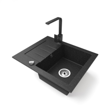 Nero Gránit mosogatótálca NERO Monza + Design csaptelep + dugókiemelő (fekete) mosogatótálca