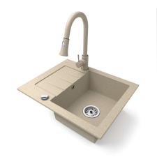 Nero Gránit mosogatótálca NERO Monza + kihúzható zuhanyfejes Snake csaptelep + dugókiemelő (bézs) mosogatótálca