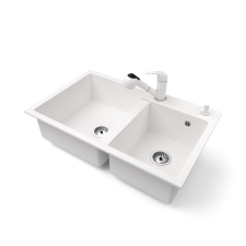 Nero Gránit mosogatótálca NERO Palazzo + kihúzható zuhanyfejes Shower csaptelep + adagoló (fehér) mosogatótálca