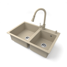 Nero Gránit mosogatótálca NERO Palazzo + kihúzható zuhanyfejes Snake csaptelep + adagoló (bézs) mosogatótálca