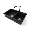 Nero Gránit mosogatótálca NERO Palazzo + Retro csaptelep + adagoló (matt fekete)