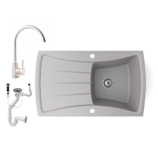 Nero Gránit mosogatótálca NERO Venezia + Inox-Line-2 csaptelep + dugókiemelő (szürke) mosogatótálca