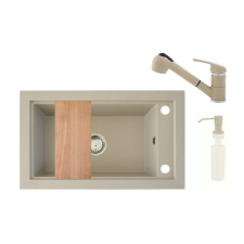 Nero Panama P686-427B Gránit Mosogató + Kihúzható Shower Csap + Adagoló + Deszka + Szifon (bézs) mosogatótálca