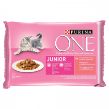 Nestlé Purina One Junior Mini Filé nedves macskaeledel szószban lazaccal és sárgarépával 4 x 85 g macskaeledel