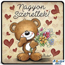Nevlini Szerelmes hűtőmágnes, Nagyon szeretlek, maci virágokkal hűtőmágnes