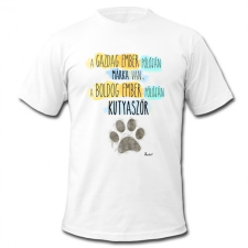 Nevlini Vicces póló, A gazdag ember pólóján márka van, a boldog ember pólóján kutyaszőr férfi póló