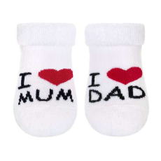 NEW BABY Csecsemő frottír zokni New Baby fehér I Love Mum and Dad, vel. 56 (0-3 h)