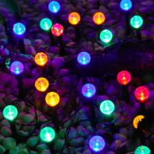 NEW ENERGY Napelemes dekor gömb lámpa 5,5 méter 15 gömb színes földbe szúrható kültéri világítás kerti szolár világítás kültéri világítás