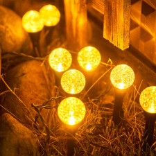 NEW ENERGY Napelemes dekor gömb lámpa 9,5 méter 30 gömb meleg fehér földbe szúrható kültéri világítás kerti szolár világítás kültéri világítás