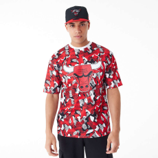 New Era nba team all over print mesh chicago bulls oversized póló férfi piros xl