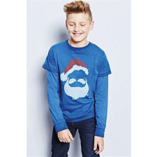 Next póló kék vidám Mikulás mintás 4-5 év (110 cm) gyerek póló