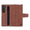 Nillkin AOGE műanyag telefonvédő (valódi bőr hátlap, mikrofiber plüss belső, ceruza tartó) BARNA Samsung Galaxy Z Fold6 5G (SM-F956)