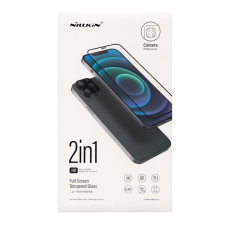 Nillkin Apple iPhone 14 Pro Max képernyővédő üveg 2in1 (3d full cover, íves, karcálló, 0.33mm + kameravédő fólia) fekete mobiltelefon kellék