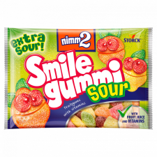 nimm2 Smilegummi Sour vegyes gyümölcs ízű savanyú gumicukorka vitaminokkal 100 g csokoládé és édesség