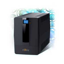 Njoy Szünetmentes 1500VA - Horus Plus 1500 (4 Schuko, line-interaktív, RJ45 védelem, USB, szoftver, LCD kijelző, fekete) szünetmentes áramforrás