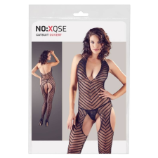 NO:XQSE NO:XQSE - nyakpántos, csíkos, nyitott overall tangával (fekete) fantázia ruha