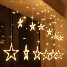 Nobrand Fényfüggöny ,vezetékes, 12db LED izzóval - Csillag alakú izzók, Meleg fehér karácsonyfa izzósor