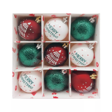 Noelle zöld-piros-fehér mintás karácsonyi gömbök – 9 db-os szett karácsonyfadísz