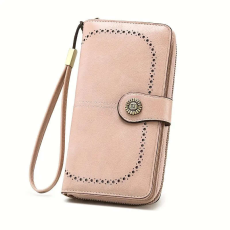  Női bőr pénztárca, BLEKSY, RFID blokkoló anti kártya szkennelés, cipzár és kézszíj, 19x11x3,5 cm, rózsaszín