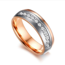  Női jegygyűrű, karikagyűrű ezüst sávval, rozsdamentes acél, arany színű, 7-es méret gyűrű