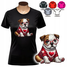 NŐI NYOMTATOTT PÓLÓ - AJÁNDÉK KUTYAFAJTA BULLDOG SZÍV - S női póló