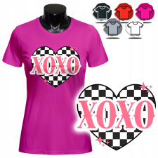 NŐI NYOMTATOTT PÓLÓ - SZÍV MINTA XOXO CHECK AJÁNDÉK - 3XL női póló