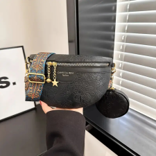  NŐI OLDALTÁSKA -VIRÁGMINTÁS- DOMBORNYOMOTT-FEKETE- kézitáska és bőrönd