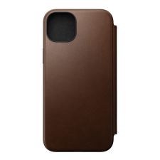 Nomad Modern Leather Folio iPhone 15 Plus flip tok, barna tok és táska