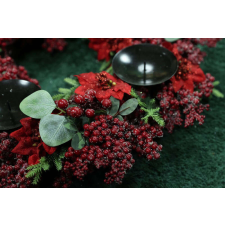 Nonbrand Piros adventi koszorú, mikulásvirággal 50cm karácsonyi dekoráció