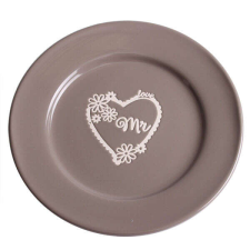Nonbrand Szíves Mr. kerámia tányér  - 20 cm - szürke tányér és evőeszköz