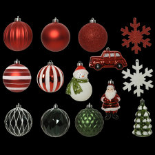 Norand KARÁCSONYFA DÍSZ SZETT 25 DB-OS PIROS/ ZÖLD/ FEHÉR karácsonyfadísz