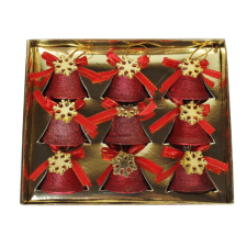 NTT Impex Karácsonyi dekor piros csengő 9db/csomag karácsonyi dekoráció
