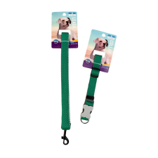  Nyakörv + póráz szett – zöld, M méret nyakörv, póráz, hám kutyáknak